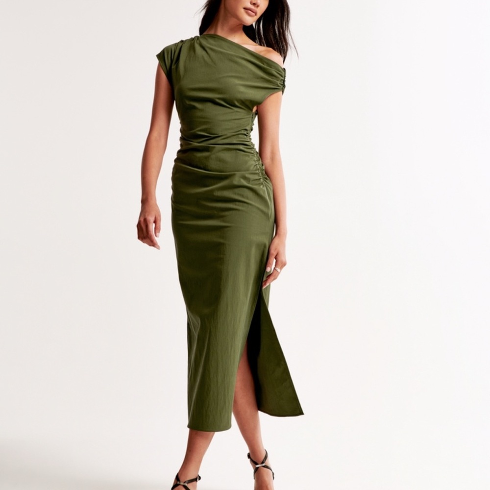 Abercrombie Off-Shoulder Draped Olive Green Dress